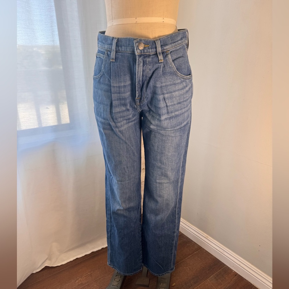 Frame Denim pleated Classic Blue Jeans with Gold Stitching